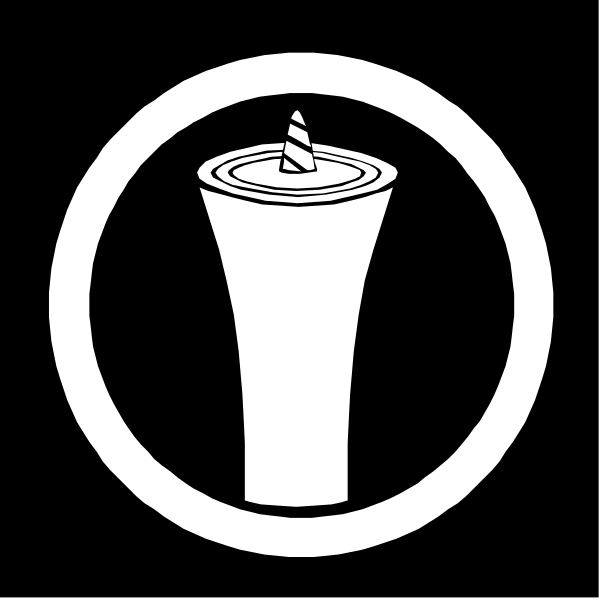The black and white logo features a candle inside an ice cream cone with a strawberry on top of it all within a circle that has two lines crossing through its center.