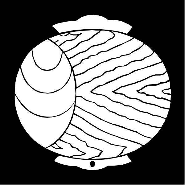 The black and white illustration shows a globe with lines of latitude and longitude on it inside an oval frame that has concentric circles forming its border.