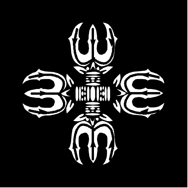 The image shows a black background with white text that reads "360" at its center surrounded by tribal-style designs resembling claws on either side of it.