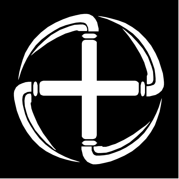 The image shows a black cross with an anchor symbol inside it on top of what appears to be a shield-like emblem in white coloring against a dark background.