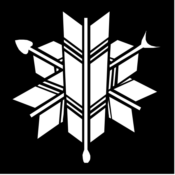 The black and white logo features a stylized compass rose with eight points radiating from its center, each point tipped by an arrowhead-like shape that resembles feathers on top of what appears to be snowflakes at their ends.