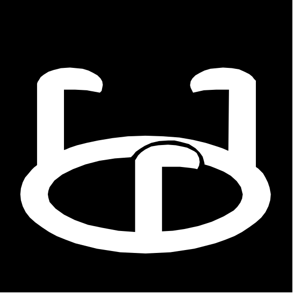 The black and white logo of a steering wheel with an emblem on it is shown against a dark background.