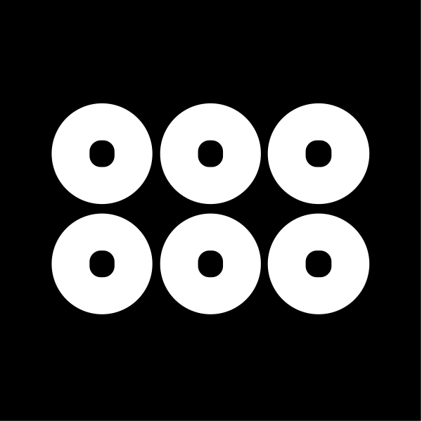 The image shows a black background with white circular shapes that resemble eyes on either side of what appears to be an oval shape in between them; there is no text present within this clip-art design.