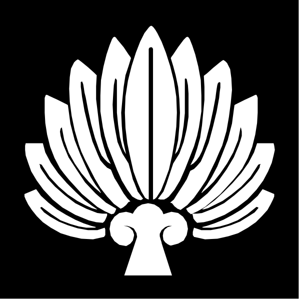 The black and white logo of a lotus flower with petals arranged around an open center.