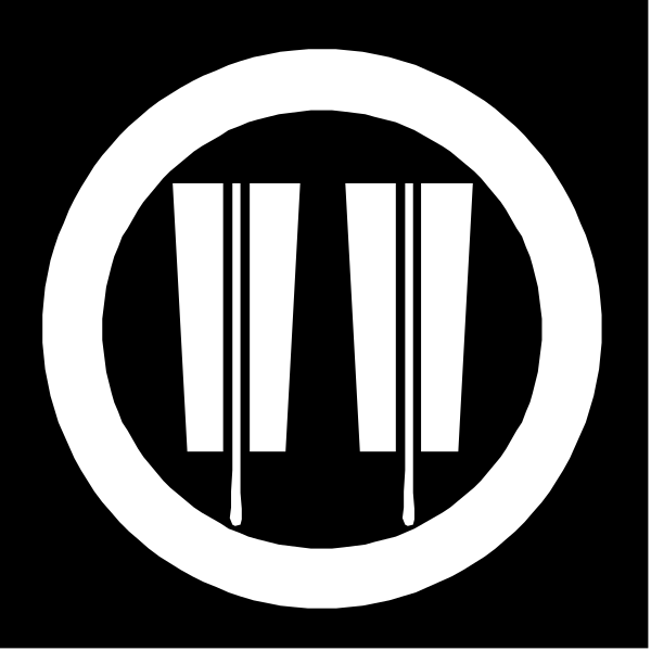 The logo of a company that sells wine glasses with three vertical lines representing stems on either side of an empty space in between them.
