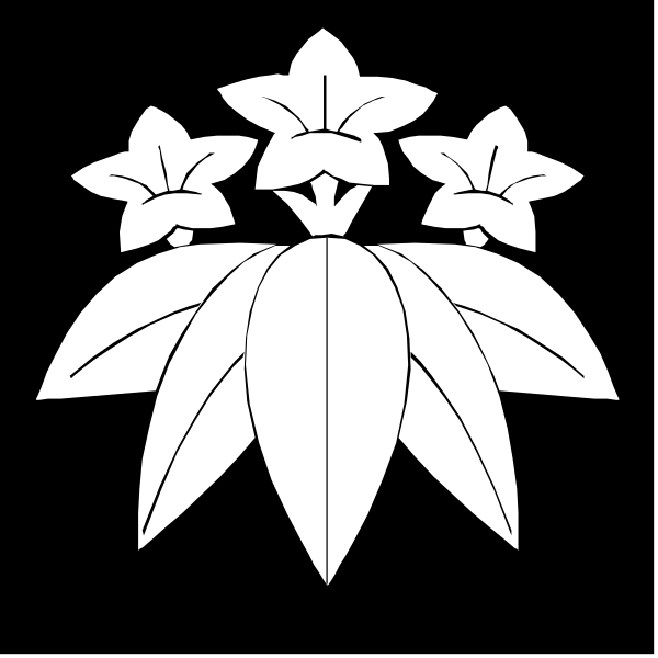 The black and white illustration shows a stylized flower with five petals on top of each other against an empty background.