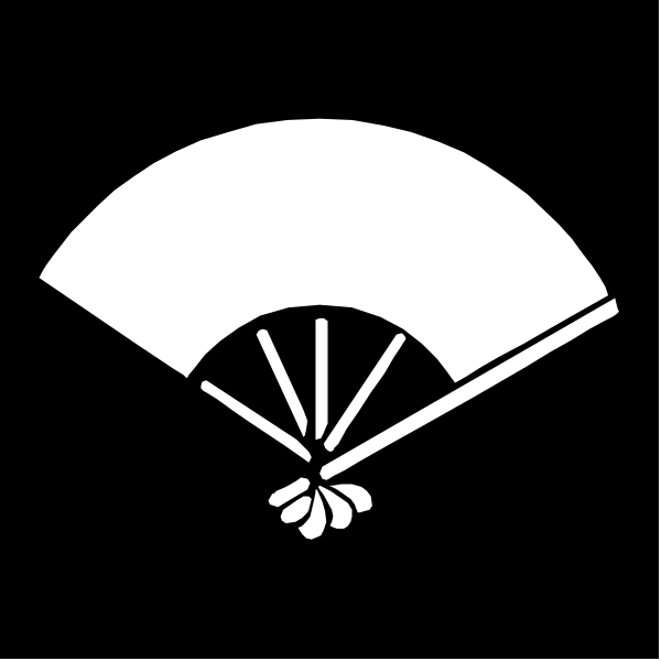 The black and white icon features a traditional Japanese umbrella with an open canopy on top of it is a small sushi roll tied together by what appears to be seaweed.