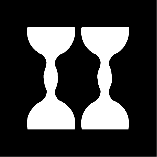The black and white icon shows two wine glasses with a vertical line between them on top of what appears to be an hourglass symbol below it.