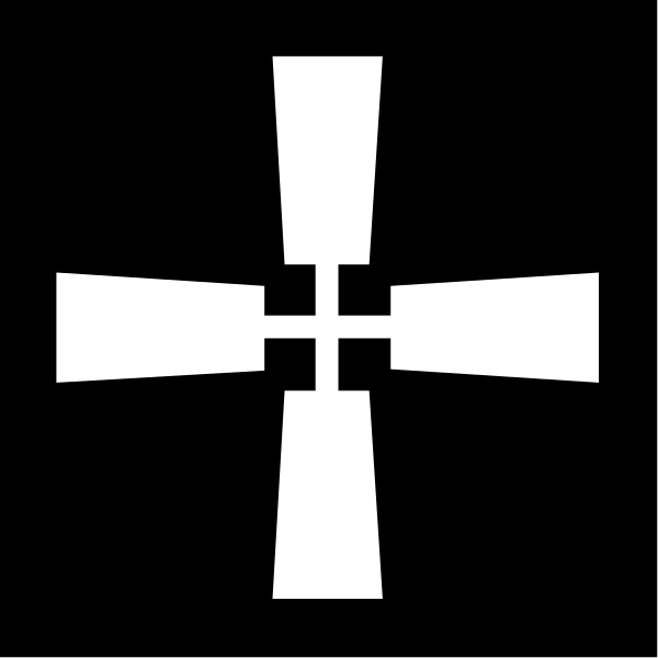 The black and white logo of a cross with an anchor underneath it on a dark background.
