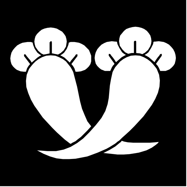 The image shows a black and white logo with two stylized feet crossed over each other at an angle above what appears to be a pair of legs in profile facing leftward; there is no background detail provided, so it's not possible for me to describe any setting or additional objects within the frame.