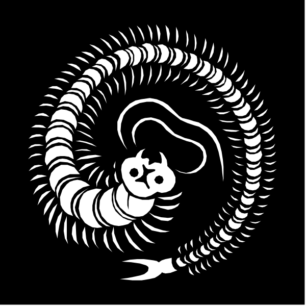 The black and white logo features a stylized depiction of an octopus with its tentacles curled around what appears to be a small fish inside a circular frame that resembles a snail shell, all set against a dark background.