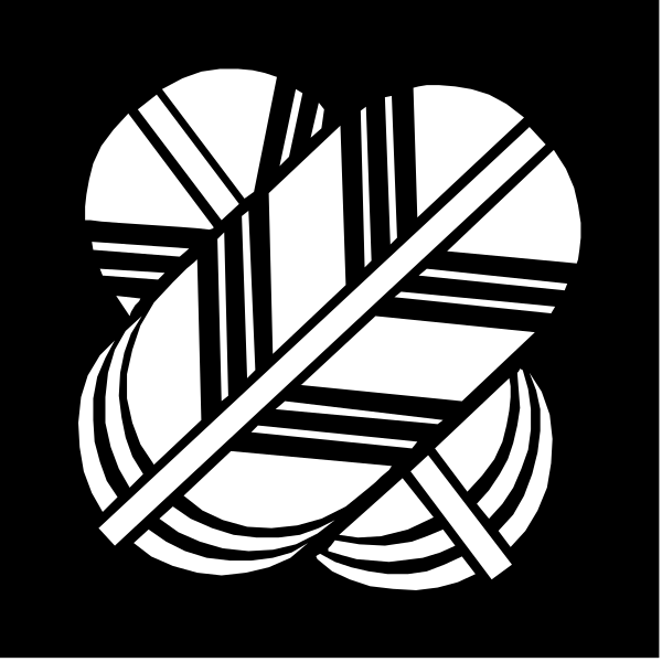 The image shows a black and white logo with interlocking lines forming an abstract design that resembles two overlapping circles connected by straight segments of line.