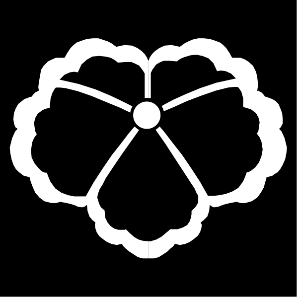 The black and white logo of a flower with six petals surrounding an inner circle is shown against a dark background.