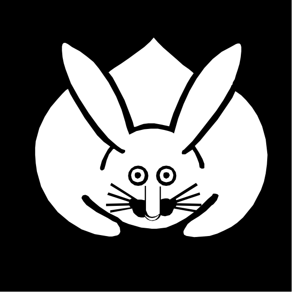 The black and white logo features a stylized rabbit with an exaggerated facial expression inside what appears to be a circular emblem resembling a target or bullseye design.