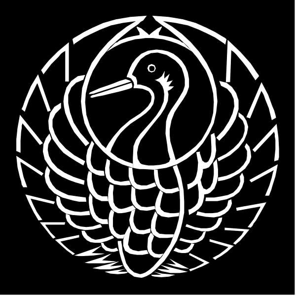 The black and white logo features a stylized bird with an open beak inside what appears to be a circular emblem adorned by feathers on either side of it.