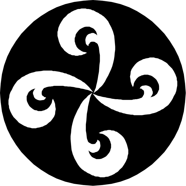 The black and white logo of a swirl design resembling an abstract flower with six petals arranged around each other in two rows on top of one another.