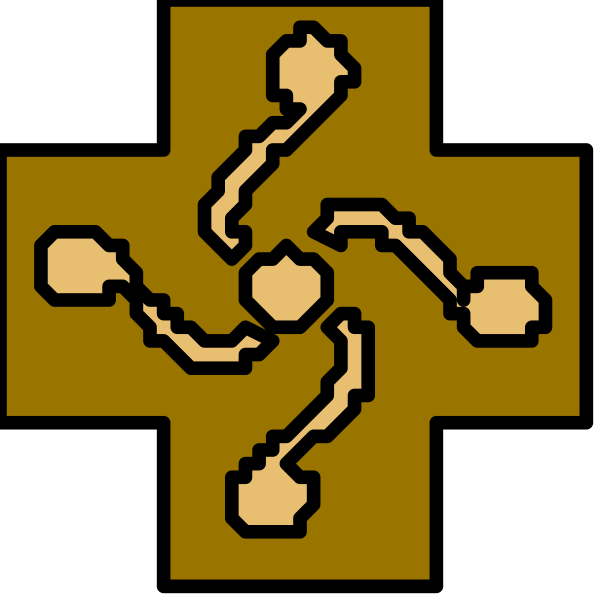 The image shows a pixelated cross with an intricate design on it against a black background.