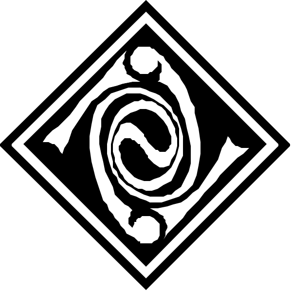 The image shows a black and white logo with an abstract design that resembles a stylized letter "D" inside of which there is another smaller circle containing two intertwined lines forming what appears to be a swirl pattern, reminiscent of musical notes or perhaps some form of symbolic representation.