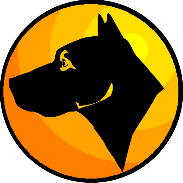 The image features a stylized logo with two distinct icons: on top is an orange silhouette of what appears to be a dog's head facing left; below it, there is another icon that resembles three overlapping circles forming a triangle shape in red and yellow hues. Both logos are set against the backdrop of black space with no additional context provided about their meaning or purpose within this image alone.