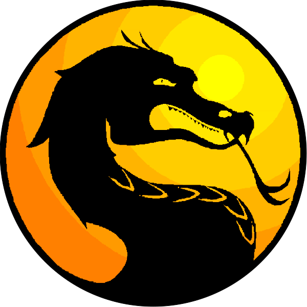 The logo features a stylized dragon with an orange background inside its mouth, set against black silhouette of what appears to be a sunset on either side.
