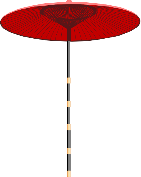 The image shows a red umbrella with an open canopy against a dark background.