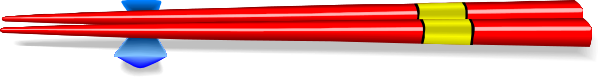 The image shows a red line with two blue dots on it against a gray background.