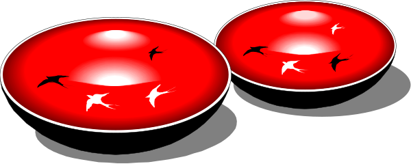 The image shows a collection of red dice with white dots on them arranged together against a dark background.