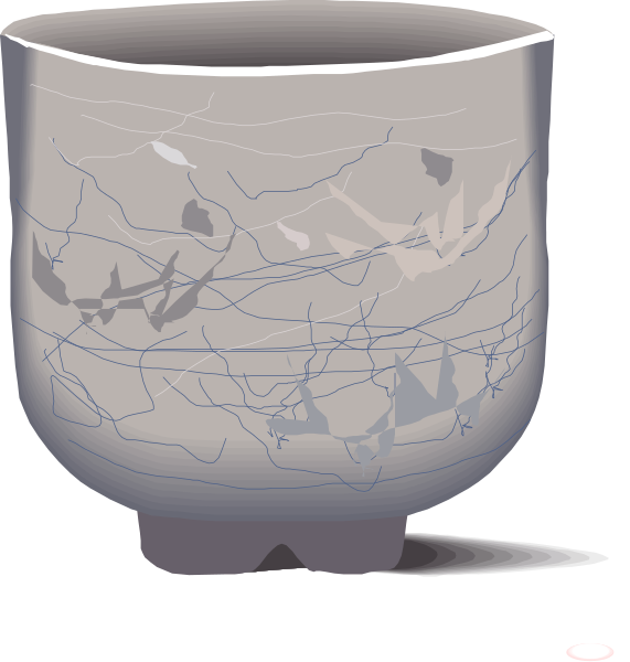 The first frame shows a white vase with blue lines inside it on top of what appears to be an abstract background that resembles crumpled paper or fabric texture. In the second frame, there is another view from above showing more detail in terms of color and pattern within the interior space of the vase; this includes shades of gray, black, white, blue, yellow, red, green, brown, and hints of other colors that create a complex web-like design. The background remains abstract but has evolved to include additional elements such as what looks like crumpled paper