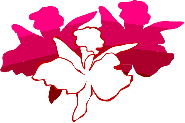 The image shows a logo with stylized pink flowers on either side of what appears to be an abstract design resembling leaves in red at the bottom center.