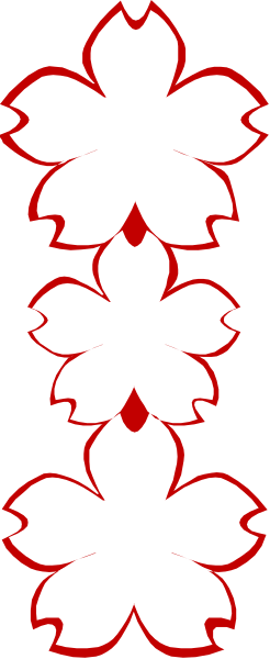 The image shows a decorative pattern with red flowers on white backgrounds within two black borders.