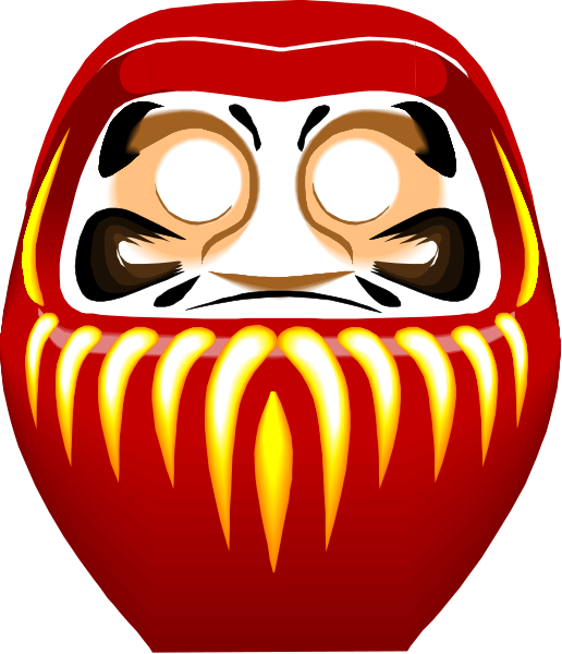 The image shows a stylized red mask with white facial features that resemble an angry face on it; there is no text present in this clip-art illustration.