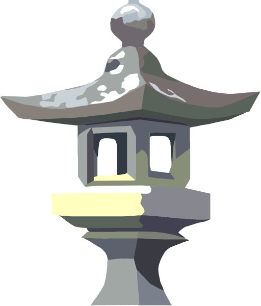 The image shows a traditional Japanese lantern tower with two levels of pagodas on top against an unseen background.