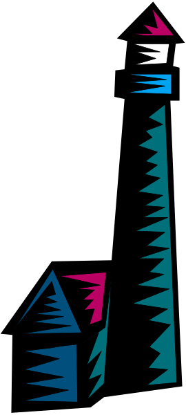 The image shows a colorful abstract design with geometric shapes resembling buildings on either side of what appears to be an open book in between them; there is no text present within this small clip-art image, and it does not depict any people, animals or actions that can be confidently identified.