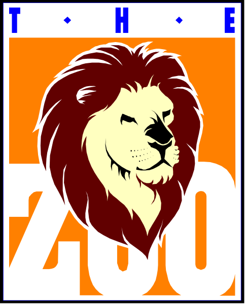 The logo of a zoo with an orange lion's head on it against a white background.