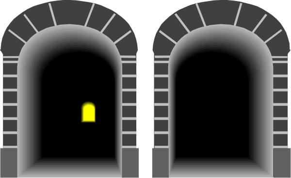 The image shows a dark hallway with three arched doorways on either side leading to different rooms; there is no visible text in this clip-art illustration of an interior space within what appears to be a castle, featuring stone walls and flooring.