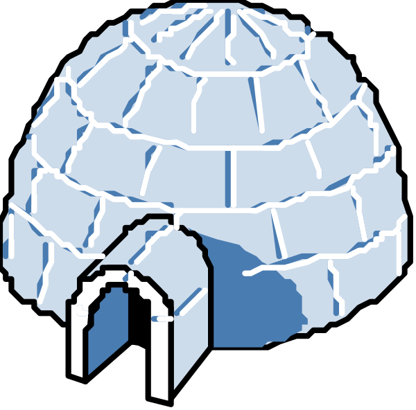 The image shows a cartoon depiction of an igloo with two openings on either side against a dark background; there is no text present in this clip-art illustration.