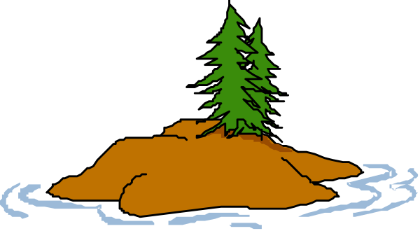 The image shows a pixelated depiction of an island with trees on it surrounded by water; there is no text present in this clip-art illustration.