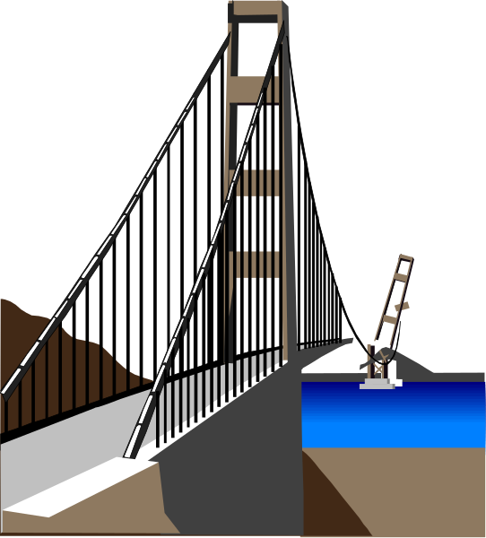 The image shows a digital rendering of an iconic bridge with its distinctive cables against a dark sky background; there is no visible text in this clip-art representation.