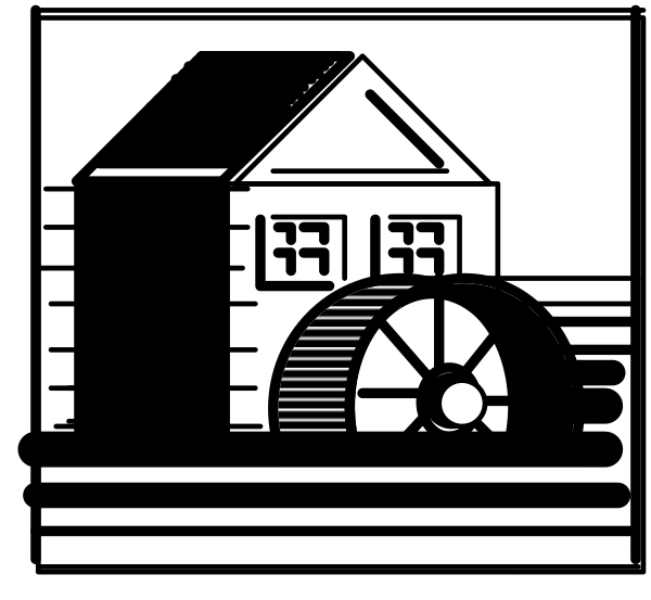 The black and white logo of a company with an illustration that includes gears inside what appears to be a building structure on top of another gear-like object resembling machinery parts.