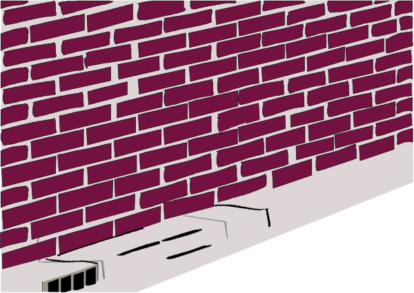 The image shows a brick wall with two steps leading up to it on an overcast day.