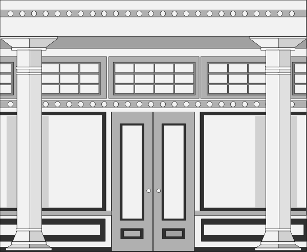 The image shows a black and white line drawing of an architectural structure resembling a classical building with columns at its corners, featuring two large pillars on either side that support what appears to be a pediment above them; there is no text present in this clip-art illustration.