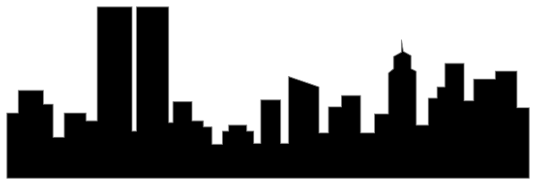 The image shows a black and white cityscape with buildings of various sizes depicted on what appears to be an electronic display screen within another larger square frame that is also in grayscale tones.