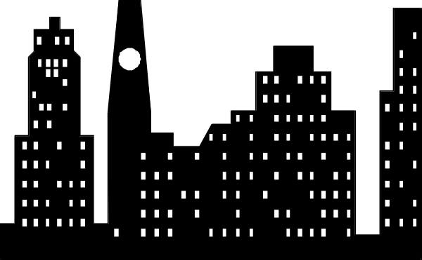 The black and white pixelated representation of a cityscape at night with illuminated buildings and streets showing dots for lights against dark backgrounds.