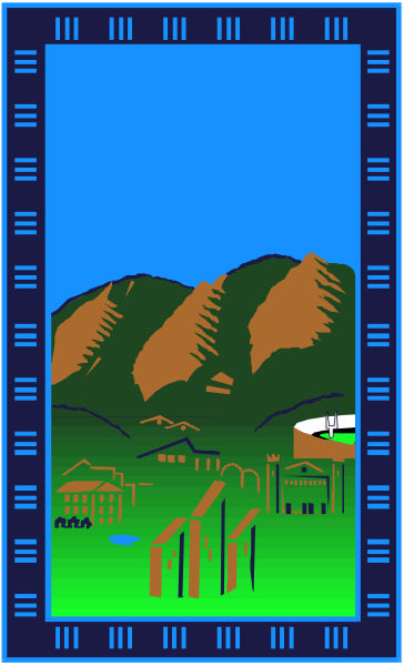 The picture shows a landscape scene with mountains on either side of a valley featuring houses at its base; there is no text present in this image.
