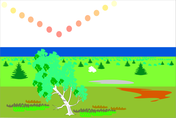 The image shows a pixelated scene of an outdoor landscape at night with fireworks exploding above trees on either side; there is no text present in this clip-art representation.