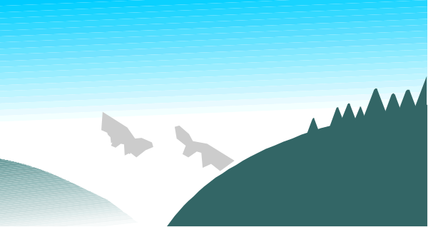 The image shows a stylized scene with three birds flying over an abstract landscape that includes hills under what appears to be a blue sky during daylight hours.