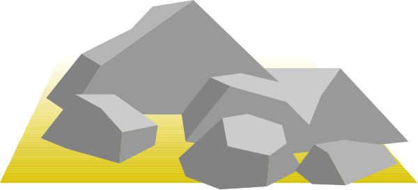 The image shows a pile of gray rocks with yellow highlights on top against an indistinct background that appears to be darker than the rest of the scene.