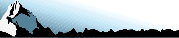 The image shows a mountain range with snowy peaks under an overcast sky at sunset.