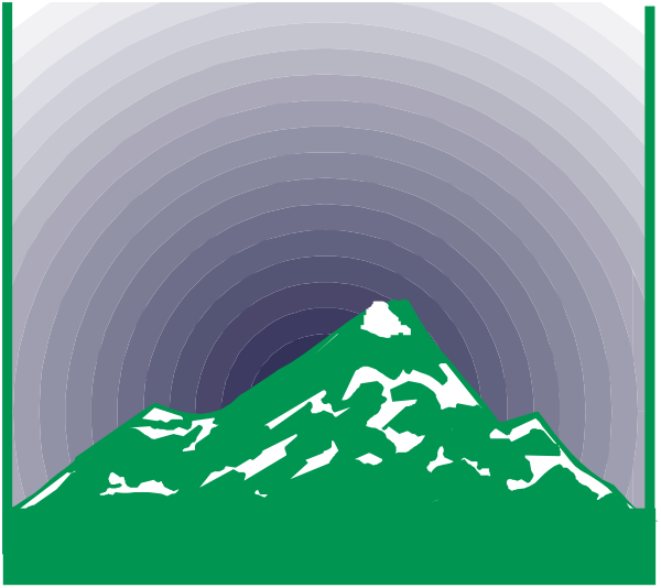The image shows a mountain with snow on top under two different sky conditions: clear blue during daylight hours and dark purple at nighttime.