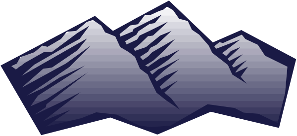 The image shows a stylized mountain range with peaks against a dark background.
